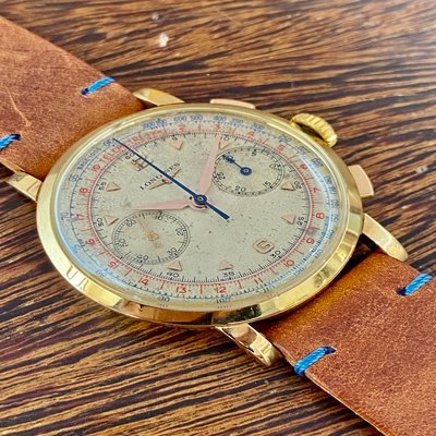 Longines Cronógrafo Vintage em Ouro Rosa, Cal. 30CH, Sem caixa e sem documentos, (1954) Ref: 6234