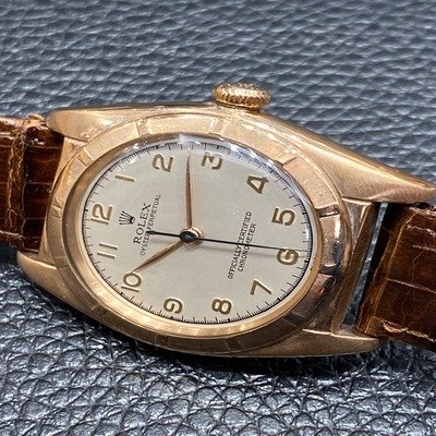 Rolex Bubble Back pink gold in stainless steel ref.5011